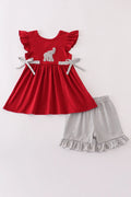 Alabama elephant french knot ruffle short set - Wild Lapin Children’s Boutique