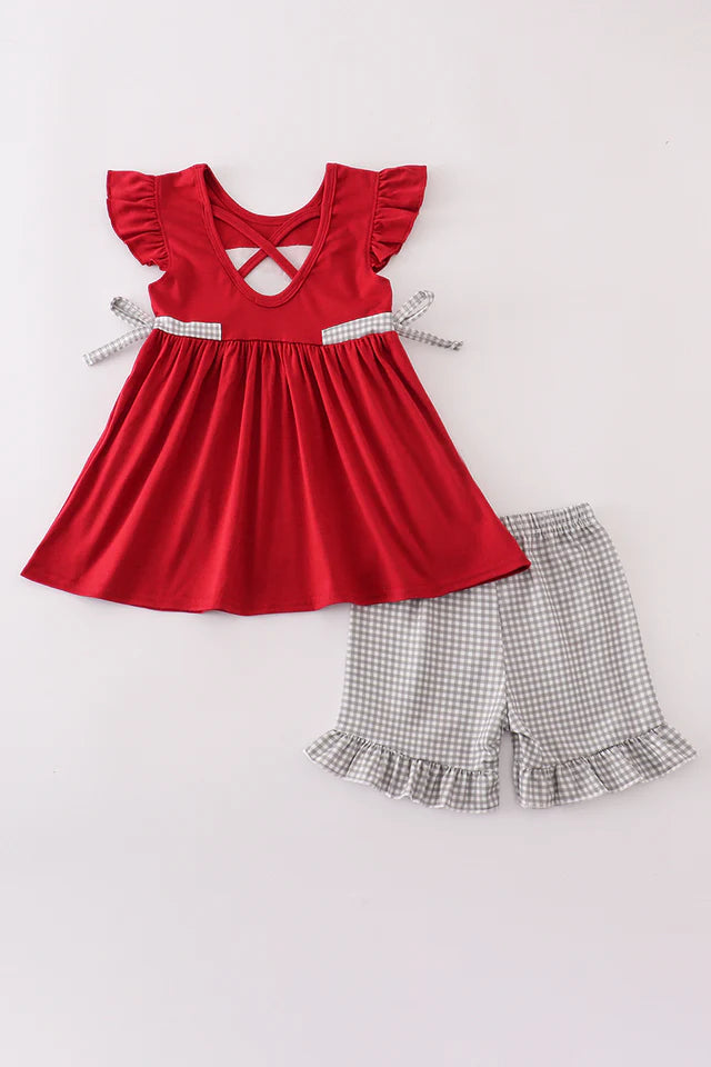 Alabama elephant french knot ruffle short set - Wild Lapin Children’s Boutique