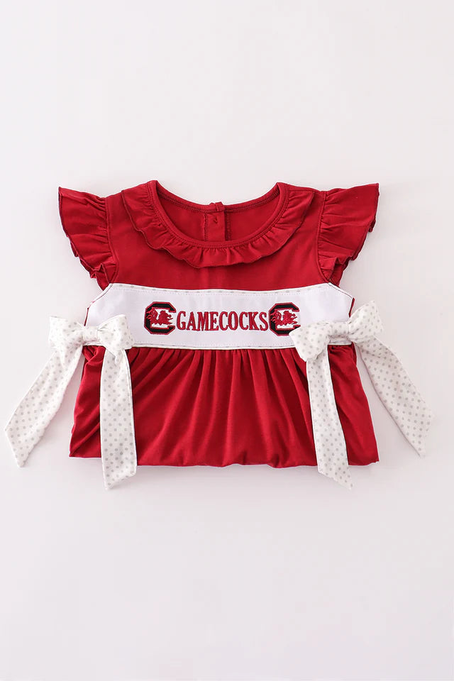 Gamecocks Embroidery Ruffle Dress - Wild Lapin Children’s Boutique