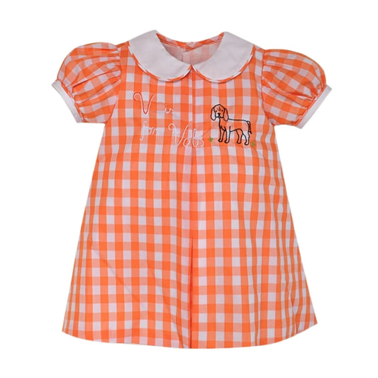 Hound dog orange and white smocked bishop dress