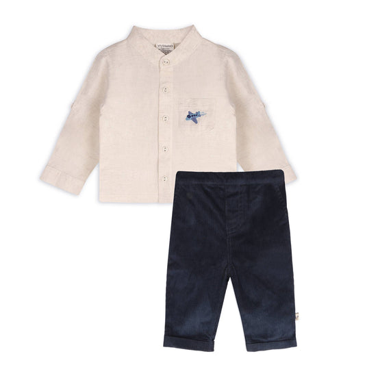 Portofino Baby Shirt & Pants Set (Organic Cotton): Natural / Navy