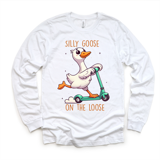 Silly Goose On The Loose Shirt - Funny Kids Tee: White Long Sleeve Tee