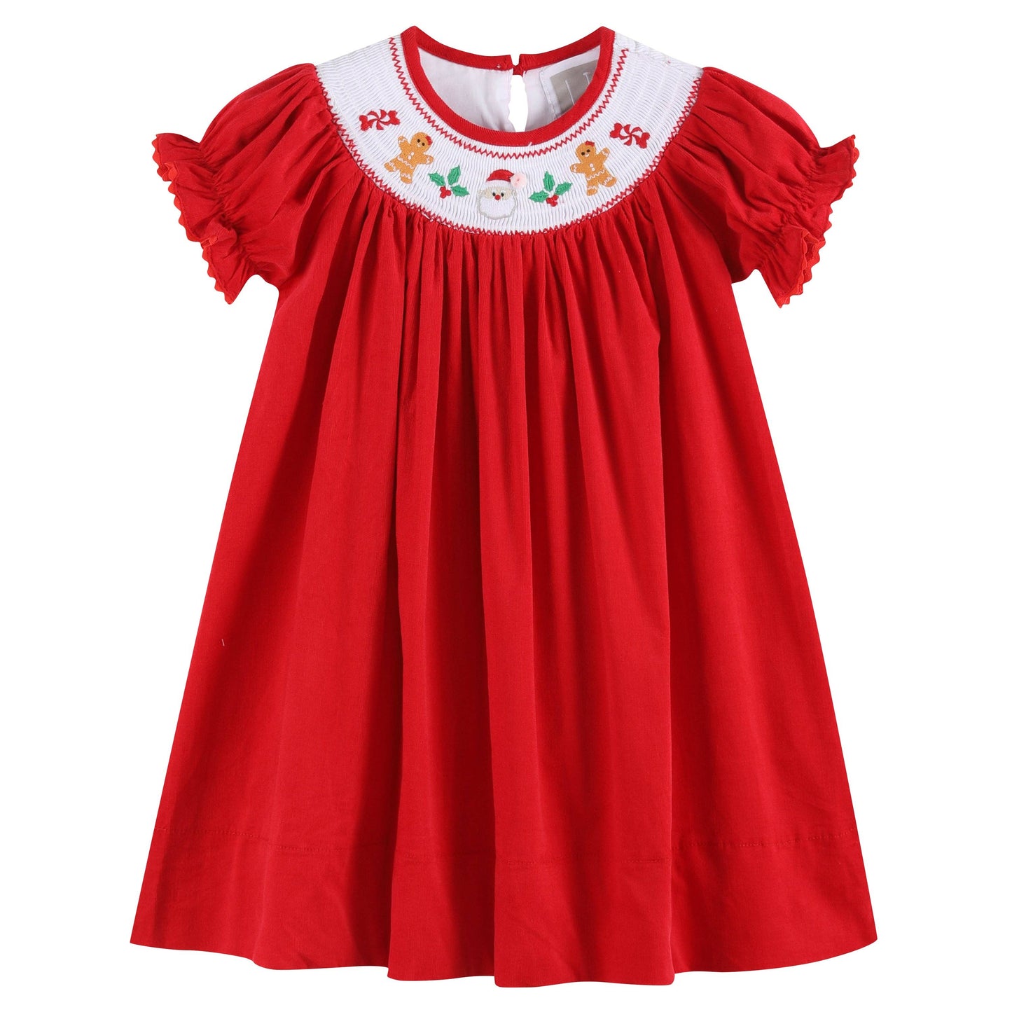 Red Velvet Christmas Smocked Bishop Dress: Red