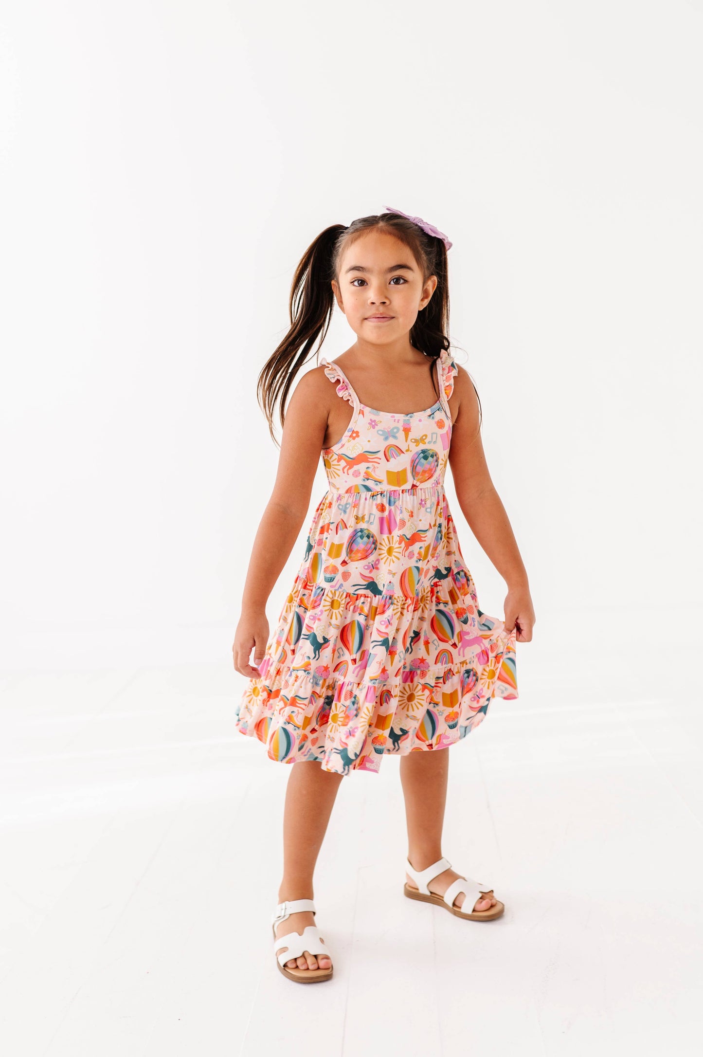 Retro Rainbow Ruffle Bamboo Dress