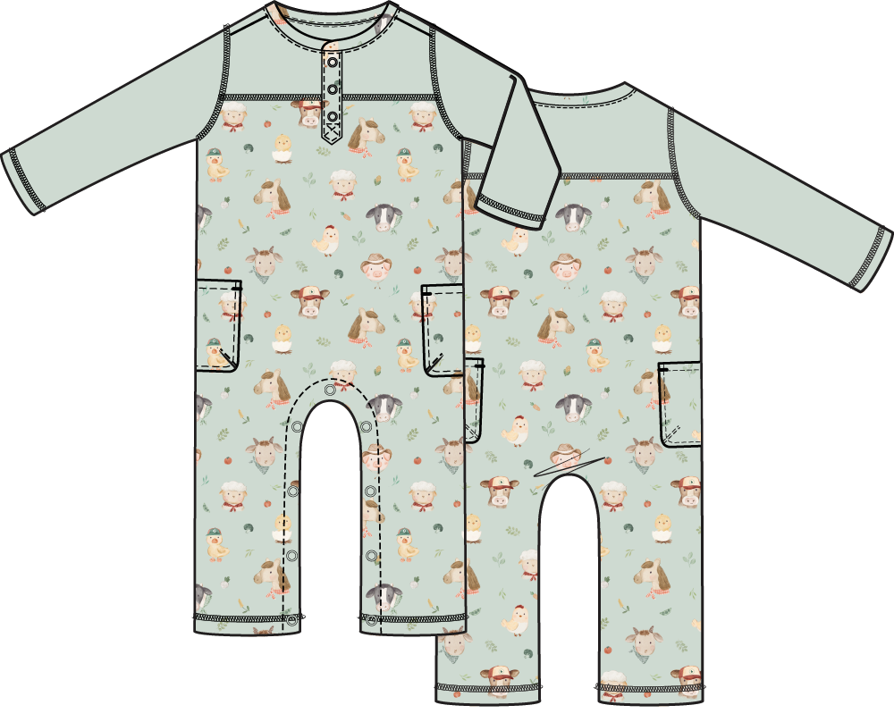 Baby Farm Faces - Romper with Contrast Sleeves