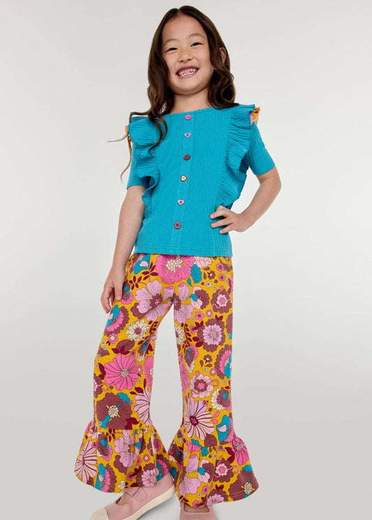 Retro Ruffle Pants: Golden Floral / 8