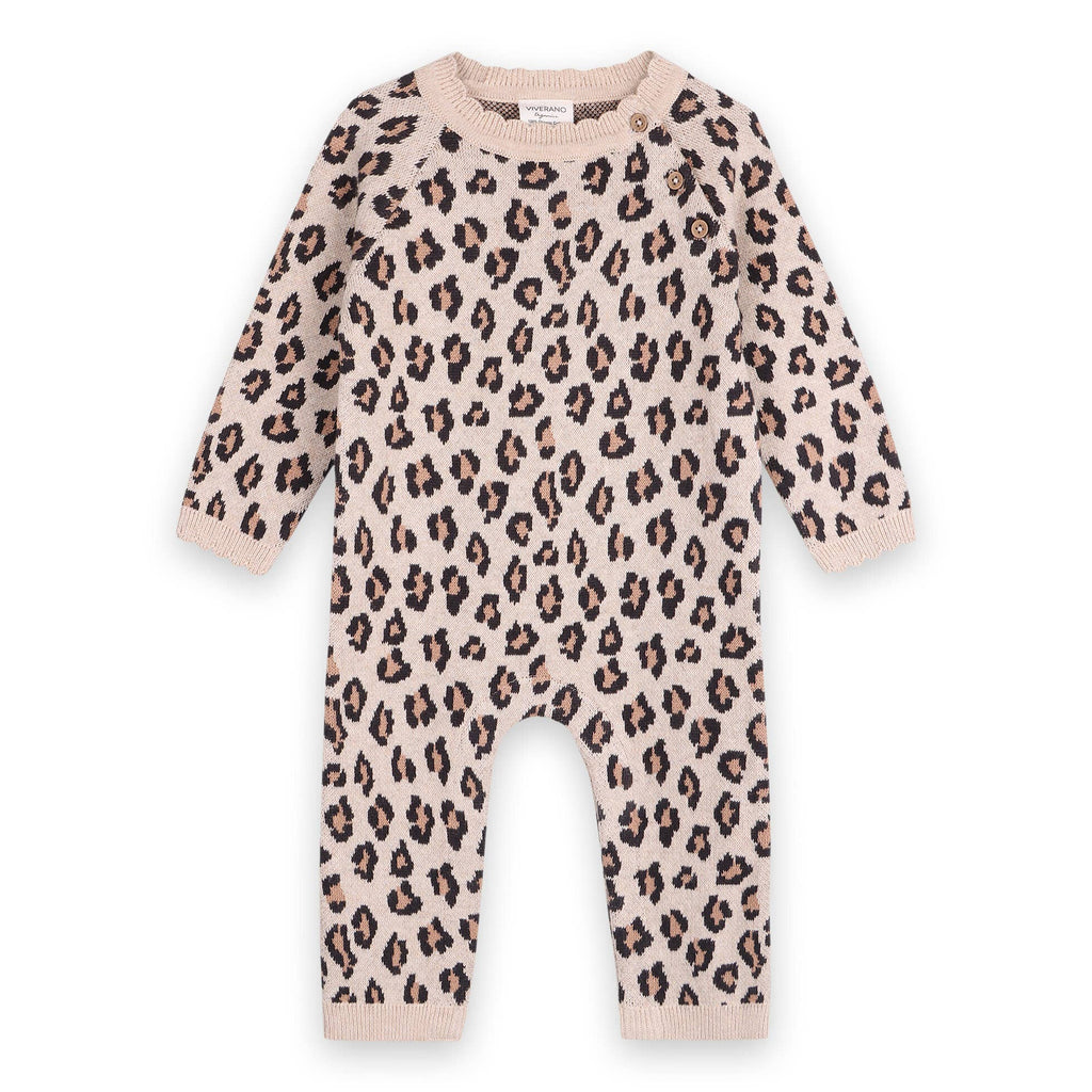 Leopard Jacquard Knit Baby Jumpsuit (Organic Cotton): Oatmeal Heather / 12-18M