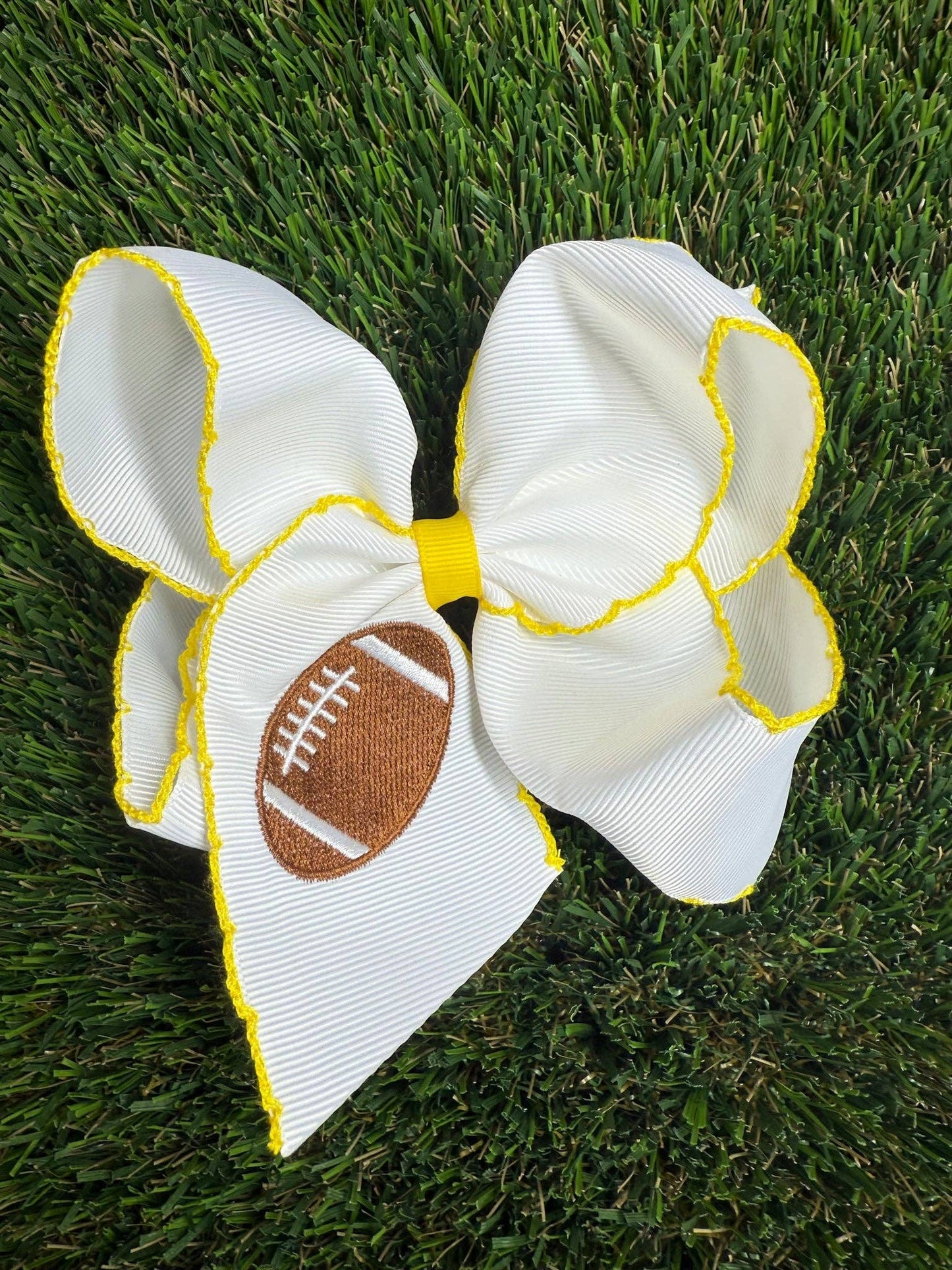 Football Embroidered Moonstitch Hair Bow | Clip or Headband: Orange/White / Clip