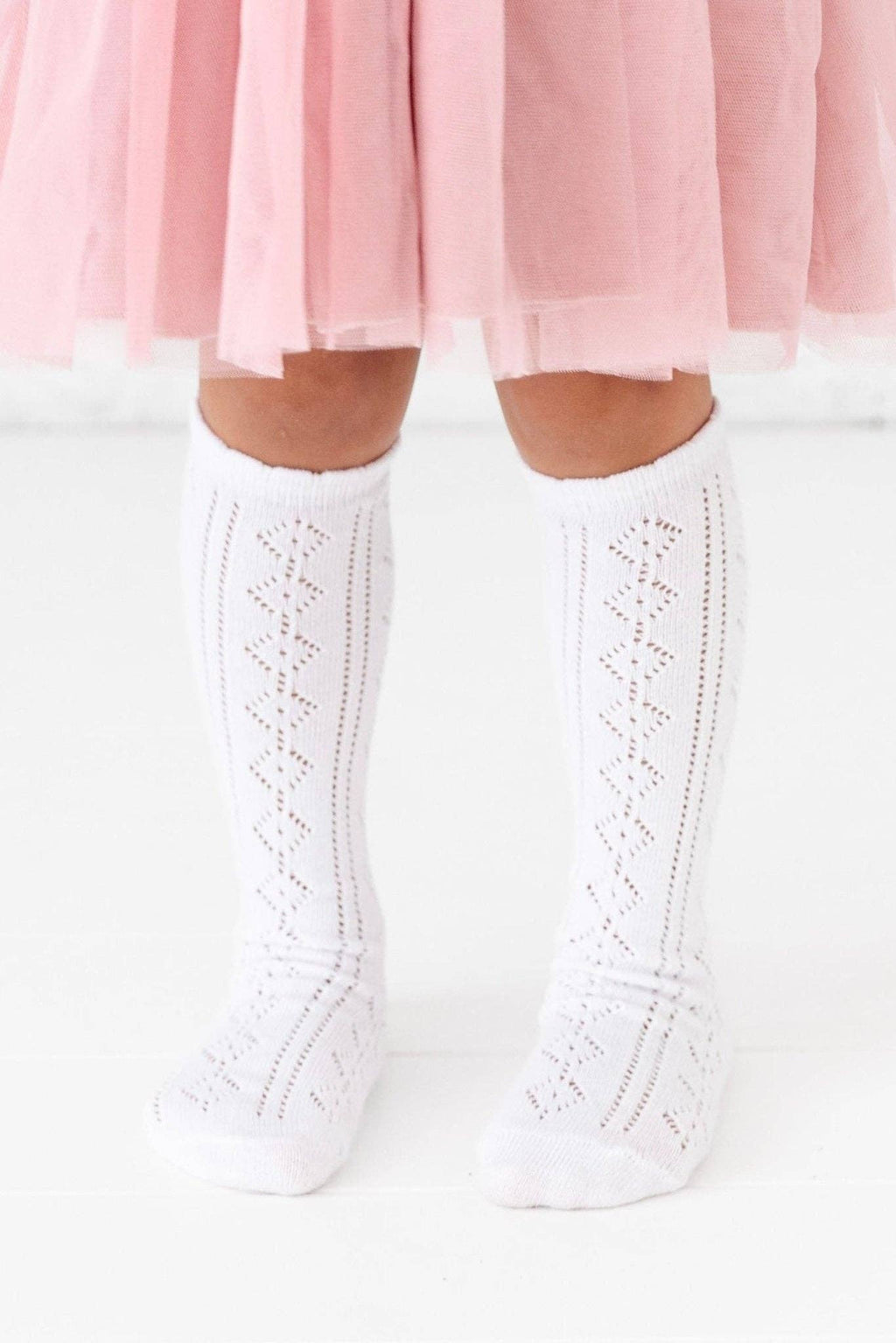 Scalloped Fancy Knee High Socks - White