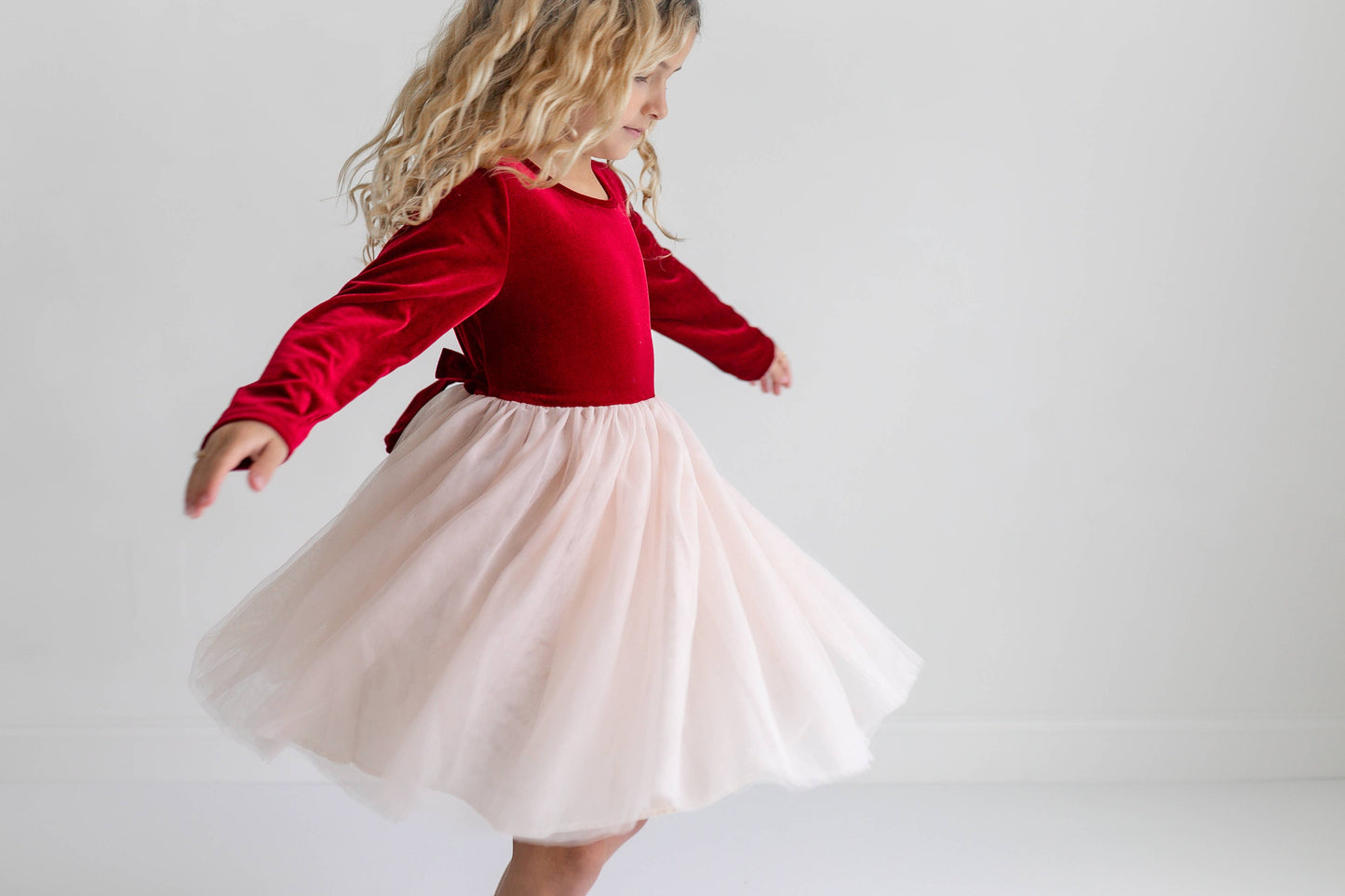 Girls Red Velvet Tulle Fancy Holiday Winter Party Dress
