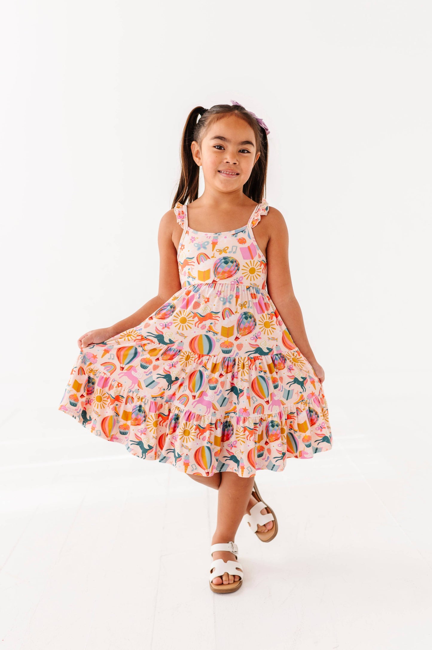 Retro Rainbow Ruffle Bamboo Dress