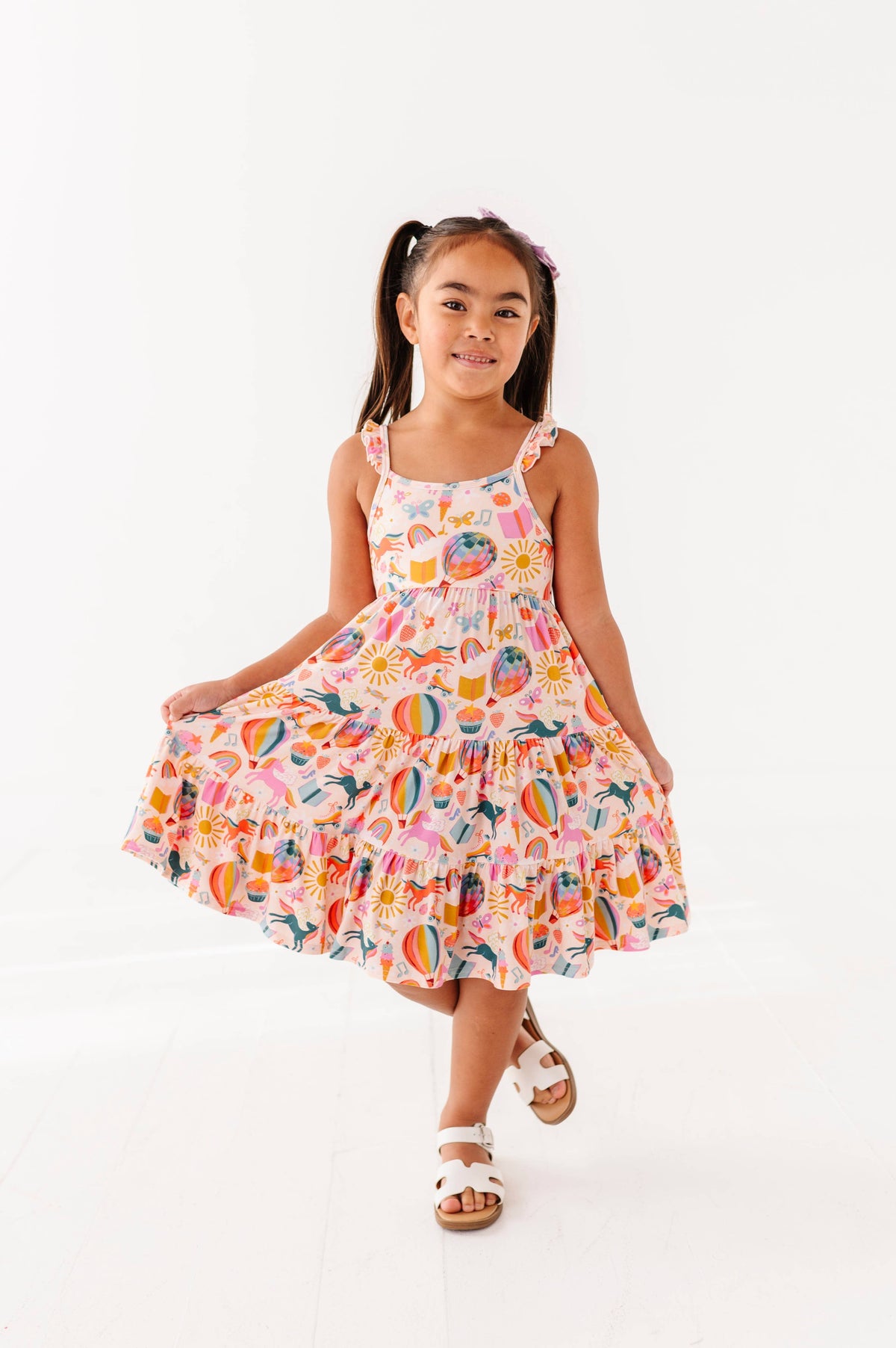 Retro Rainbow Ruffle Bamboo Dress