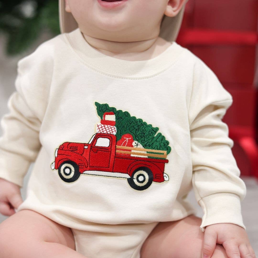 Christmas Truck Patch Long Sleeve Romper - Baby Clothing: