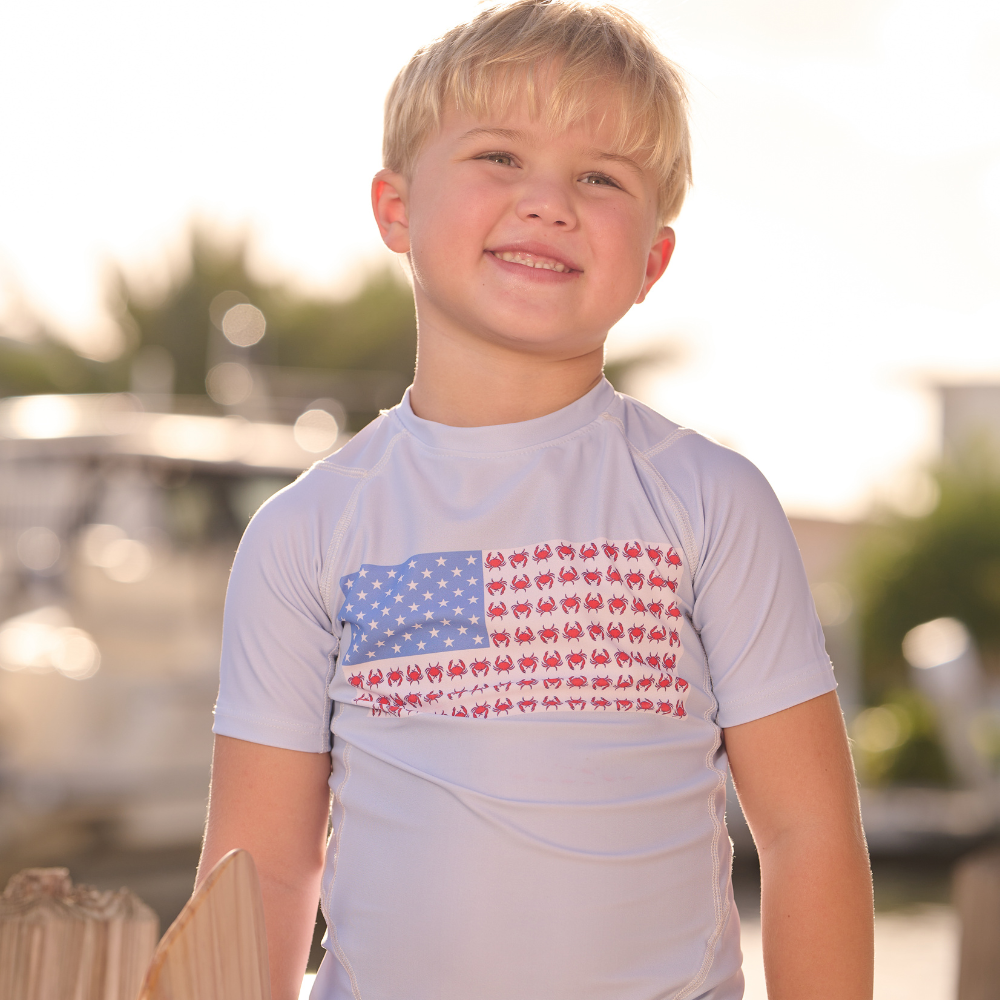 Boys Swim Short Sleeve Rashguard - Coastal Crab