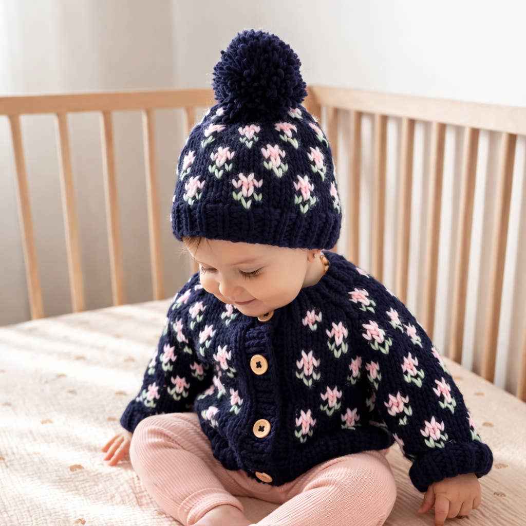 Bitty Blooms Indigo Cardigan Sweater for Baby & Toddler: 3-4T