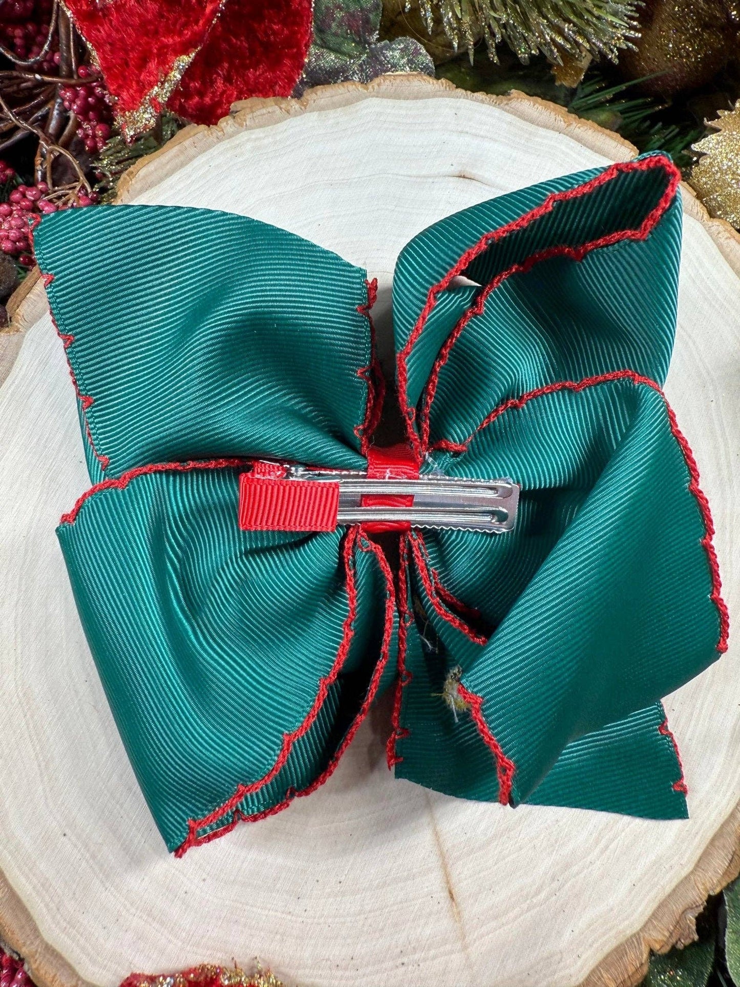 Gingerbread Embroidered Moonstitch Hair Bow