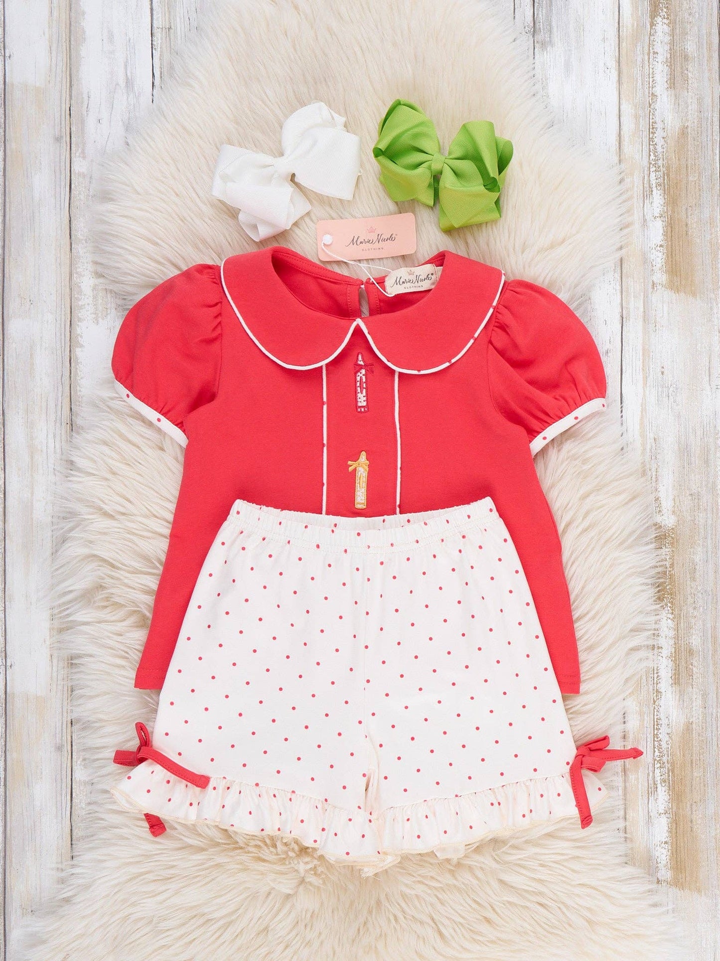 Classroom Crayon Embroidered Collar Ruffle Outfit