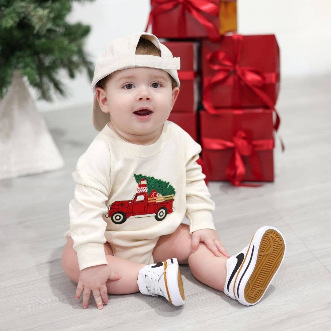 Christmas Truck Patch Long Sleeve Romper - Baby Clothing: