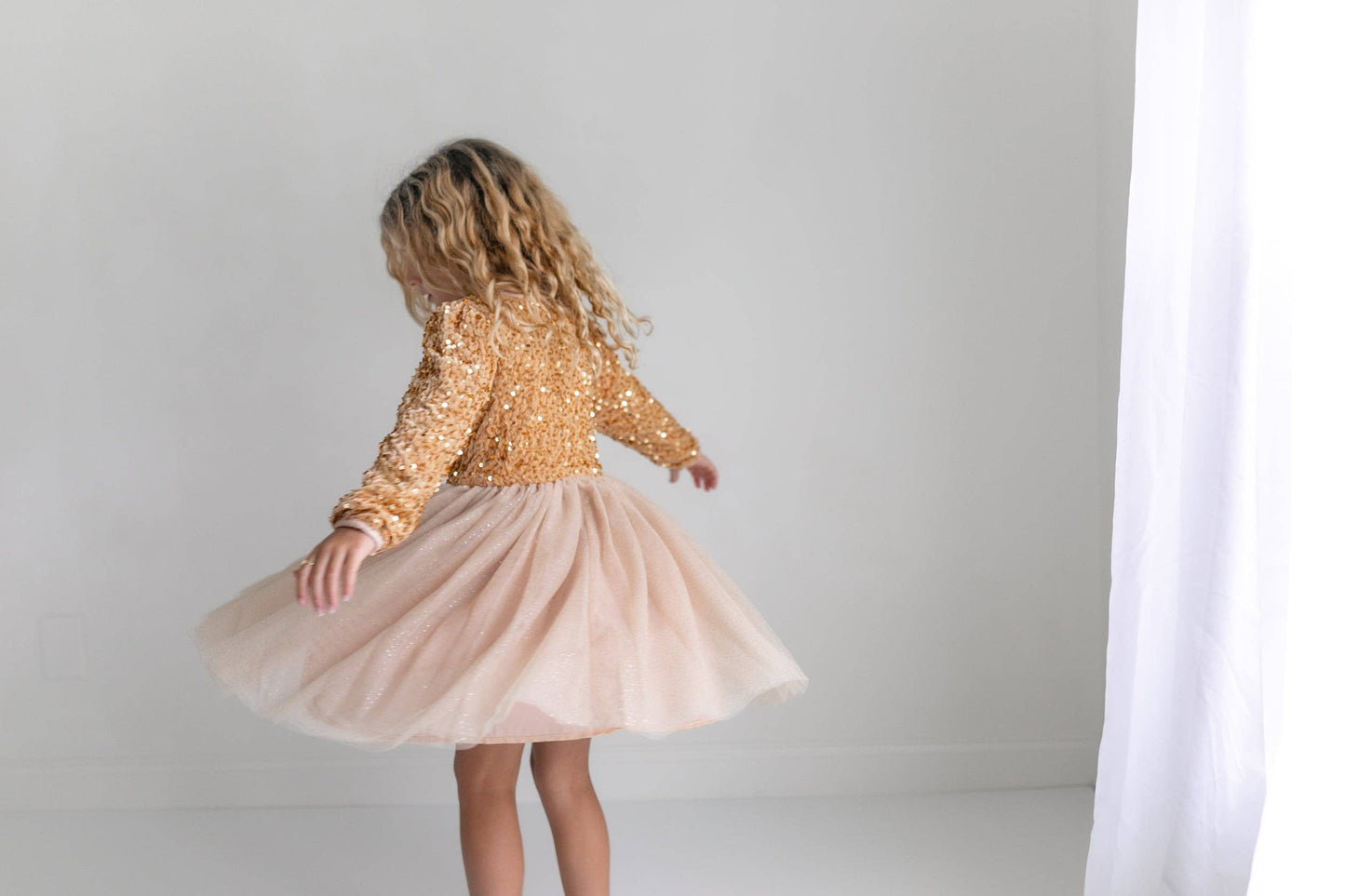 Kids Sequin Champagne Holiday Fancy Sparkle Tulle Dress