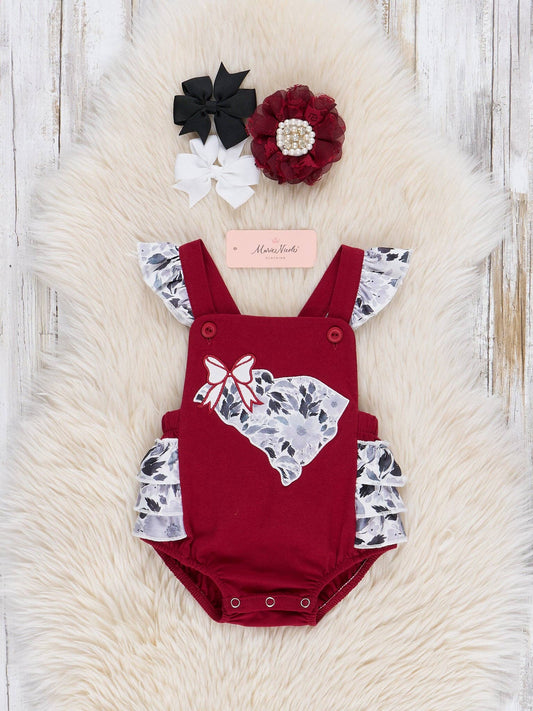 South Carolina Embroidered Floral Ruffle Bubble Romper