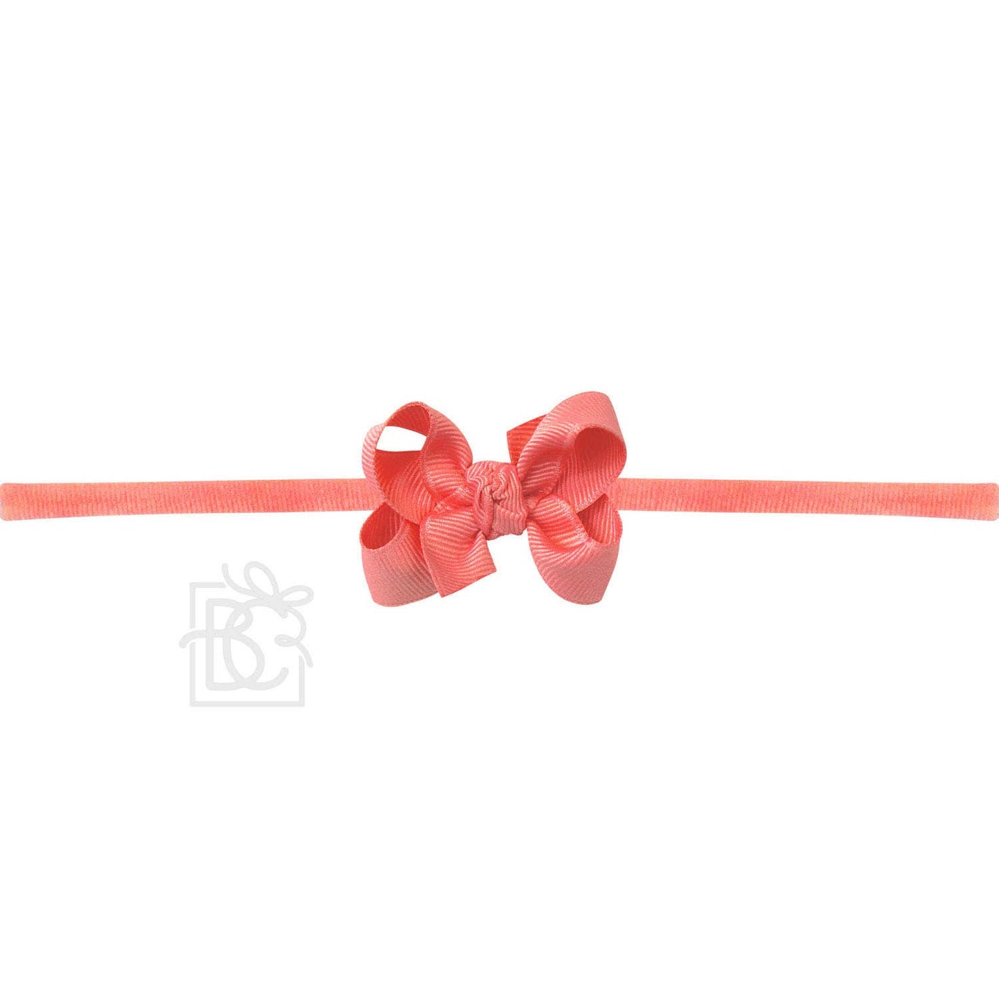 1/4" NYLON PANTYHOSE HEADBAND W/SIGNATURE GROSGRAIN BOW: WHITE/L. PINK BOW / 3.5" Medium