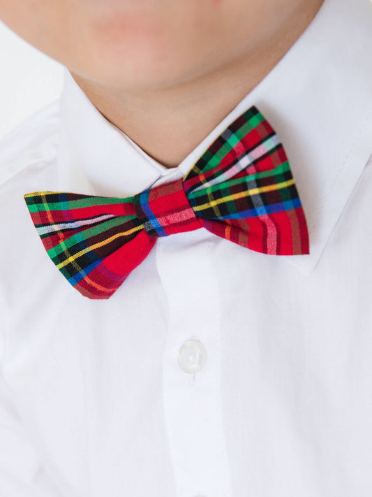 Boys Red Nicholas Plaid Bow Tie: Red
