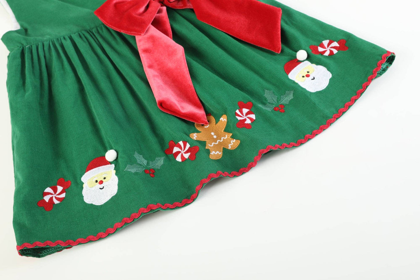 Green Corduroy Christmas Applique Dress: