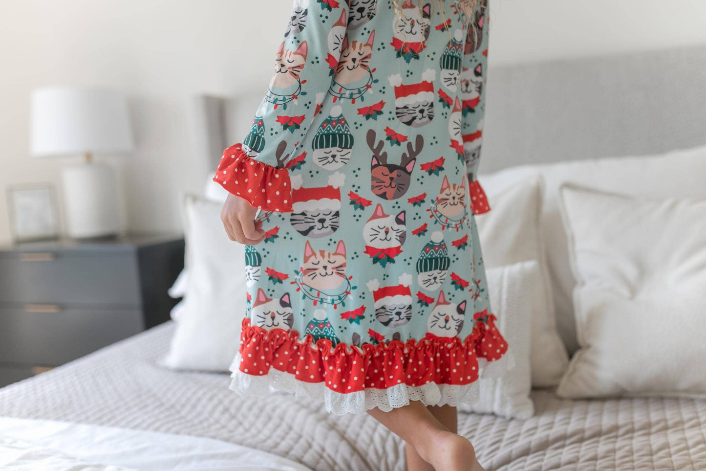 Kids Christmas Holiday Cat Ruffle Lounge Play Gown