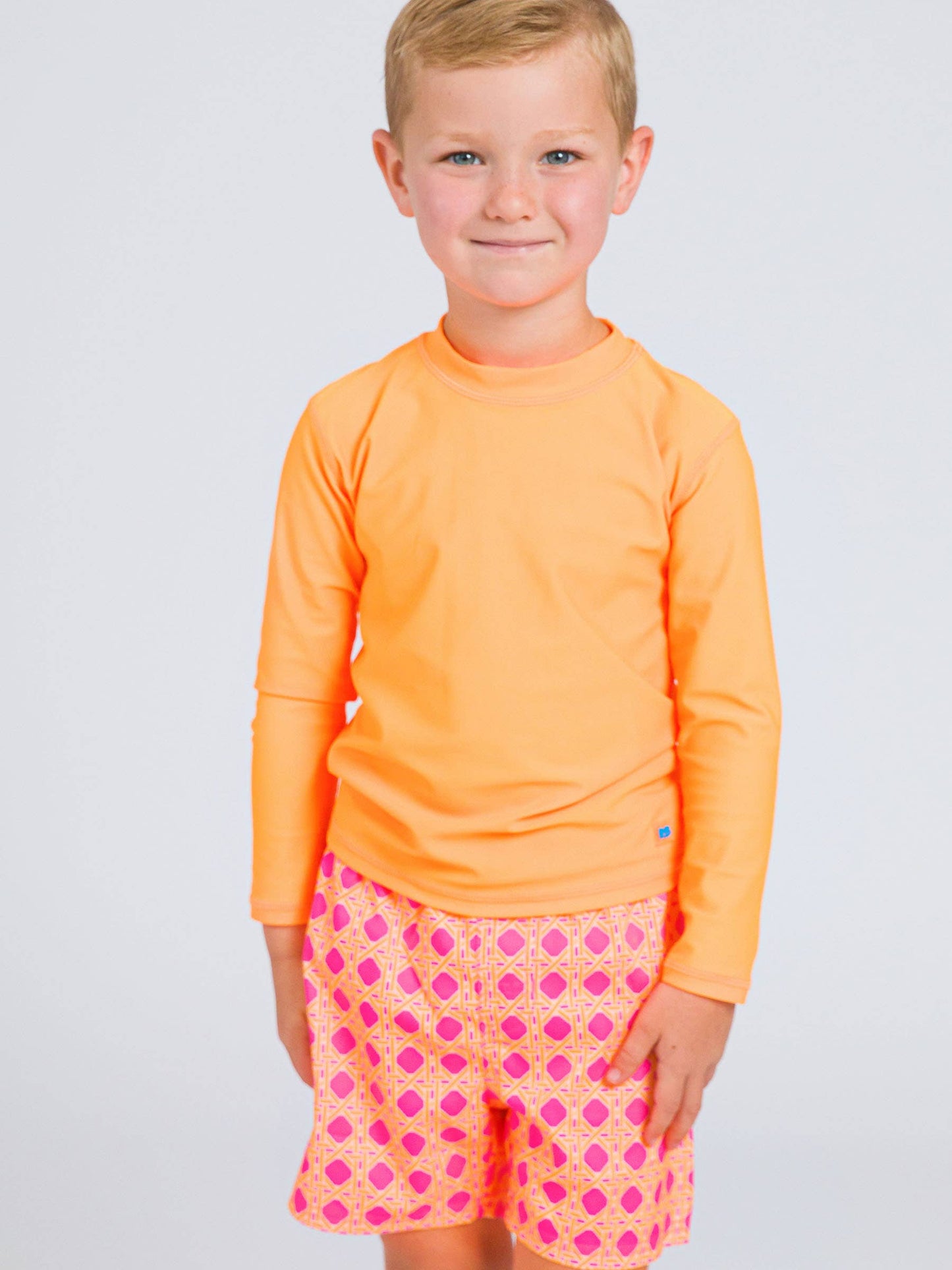 Boys Neon Orange Long Sleeve Rash Guard: Orange