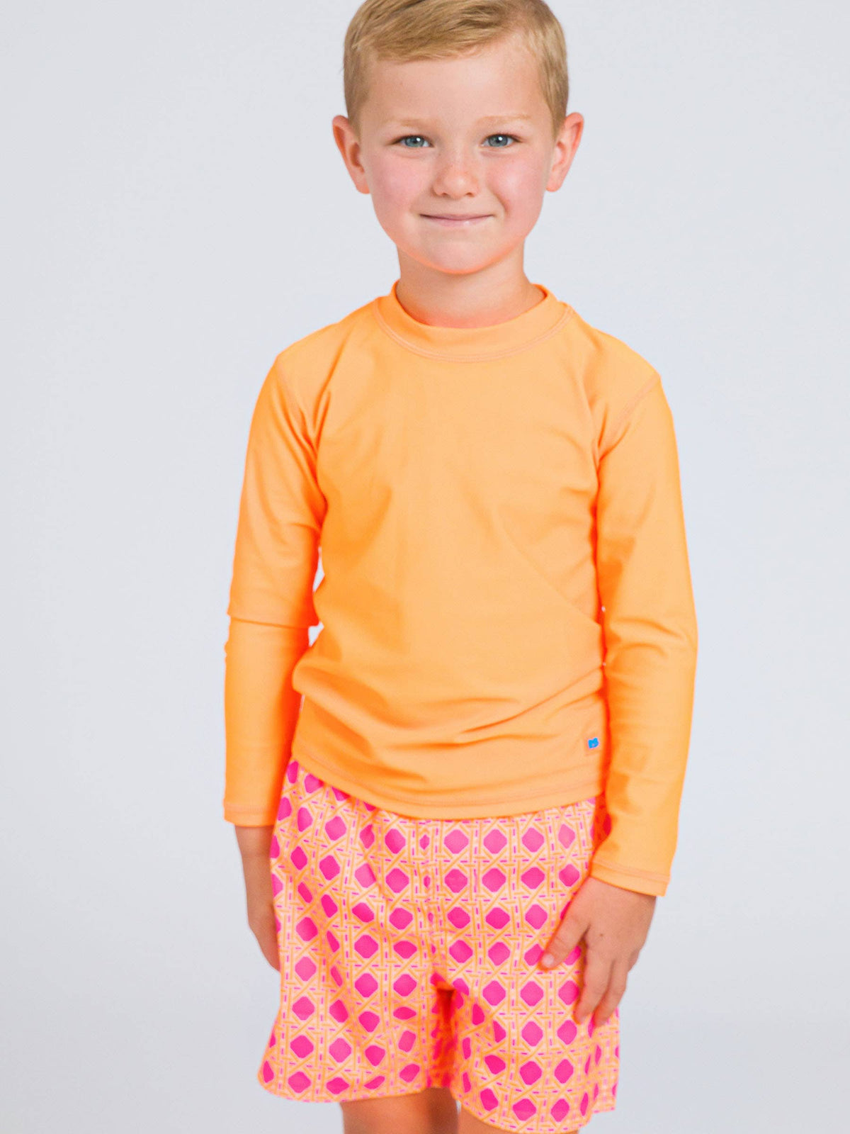 Boys Neon Orange Long Sleeve Rash Guard: Orange