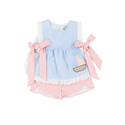 Seersucker Sails Girls Short Set: 7/8