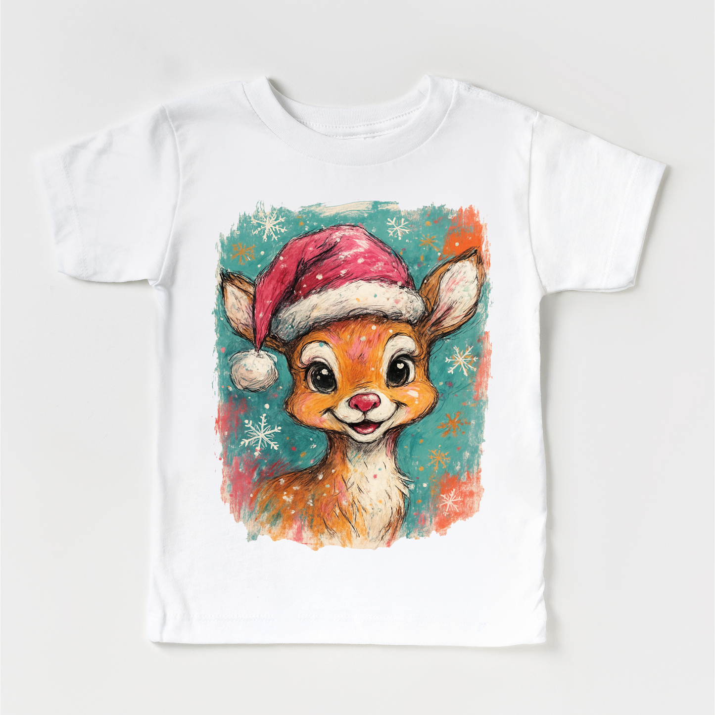 Rudolph Christmas Reindeer T-Shirt - Christmas Tee: White Long Sleeve Tee