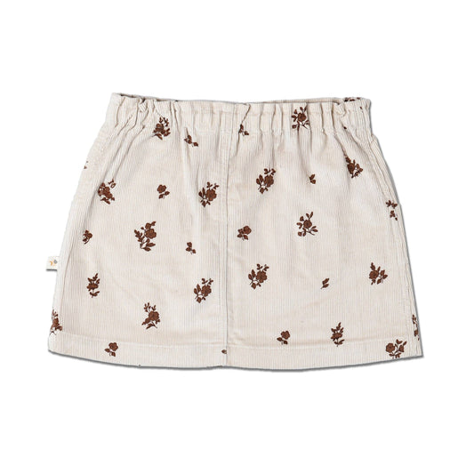 Organic Corduroy Skirt - Brown Floral