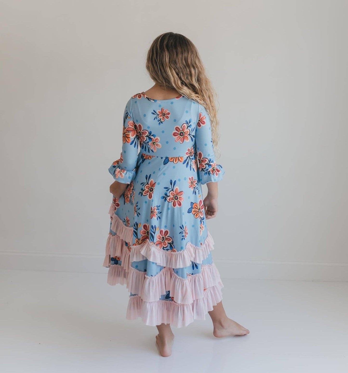 Girls Bella Blue & Blush Winter Garden Twirl Ruffles Dress