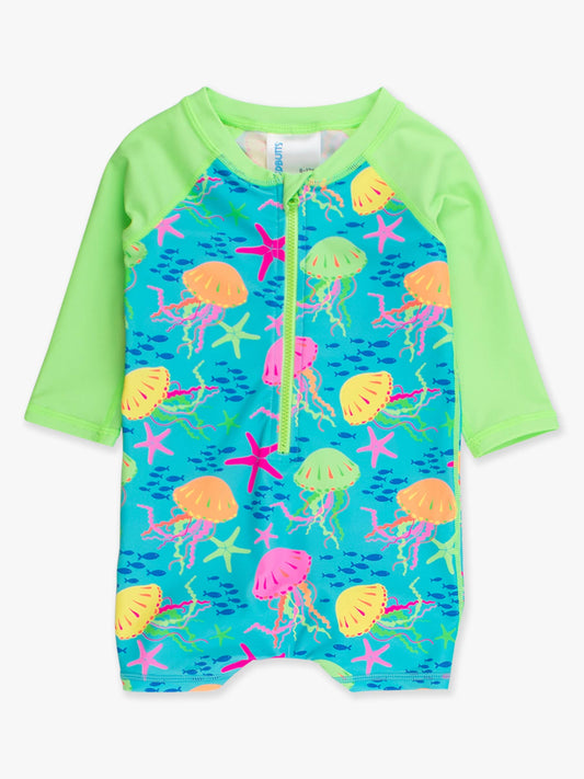 Baby Boys Neon Jelly Time Long Sleeve One Piece Rash Guard Swimsuit: Blue