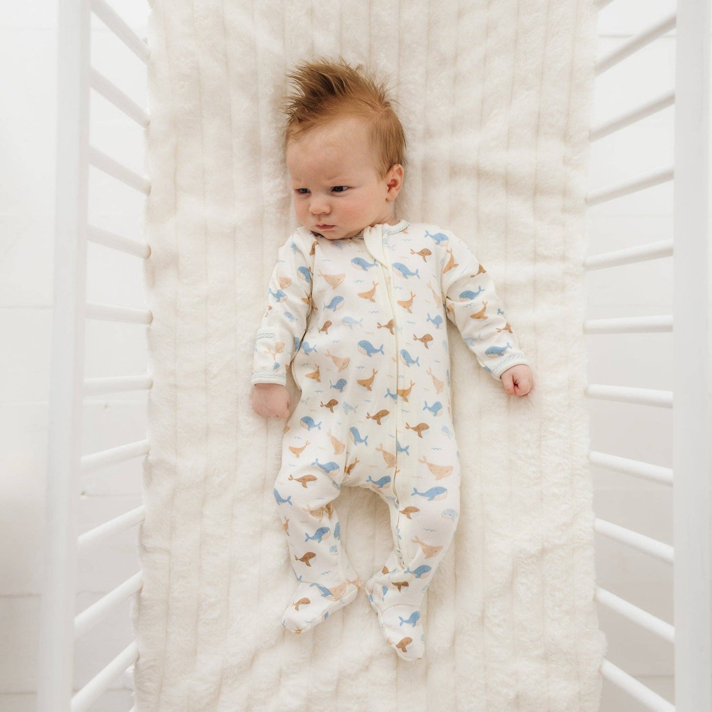 Whale Tales Zip Footie - Ivory