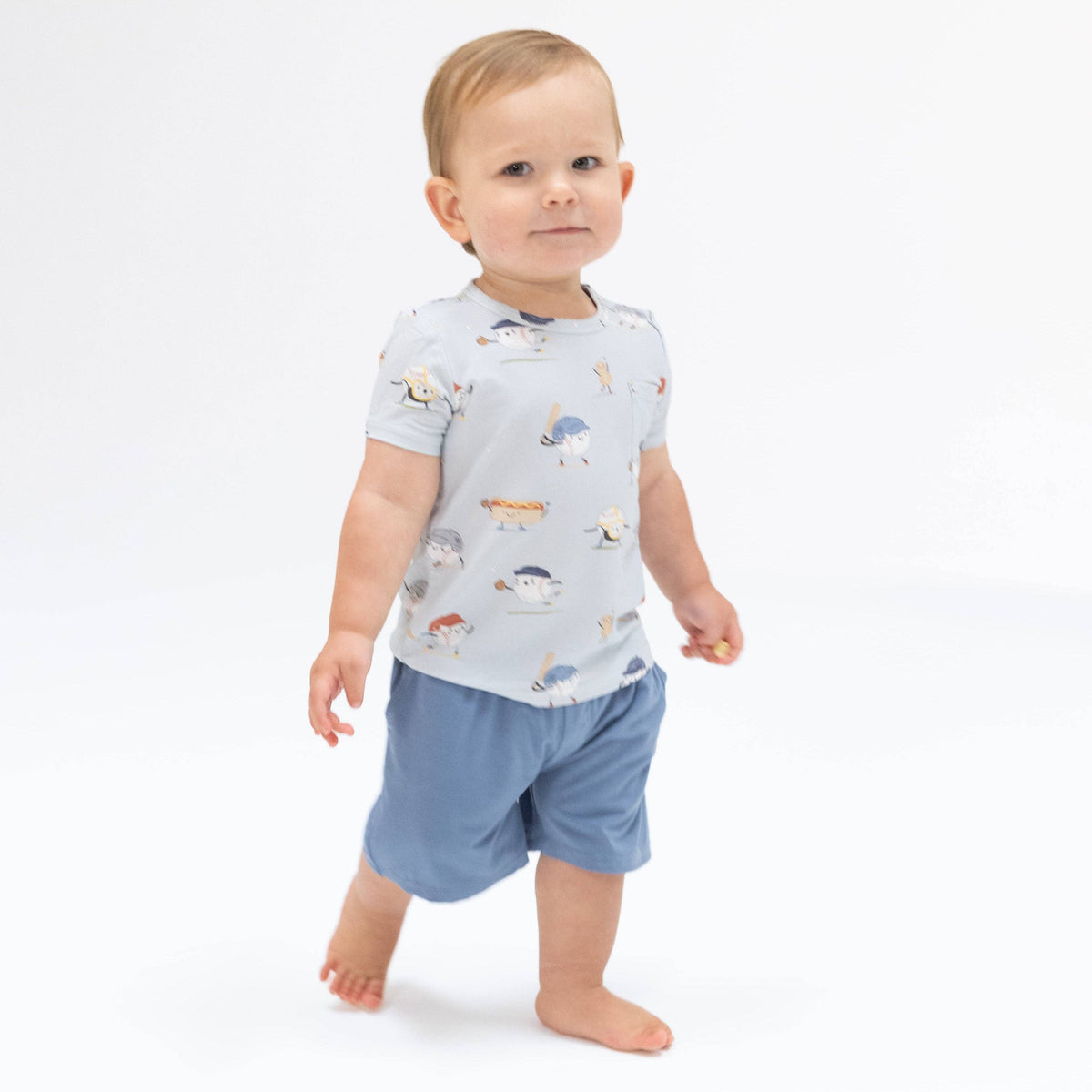 Baseballs Playing Baseball - Crew Neck Tee with Casual Short