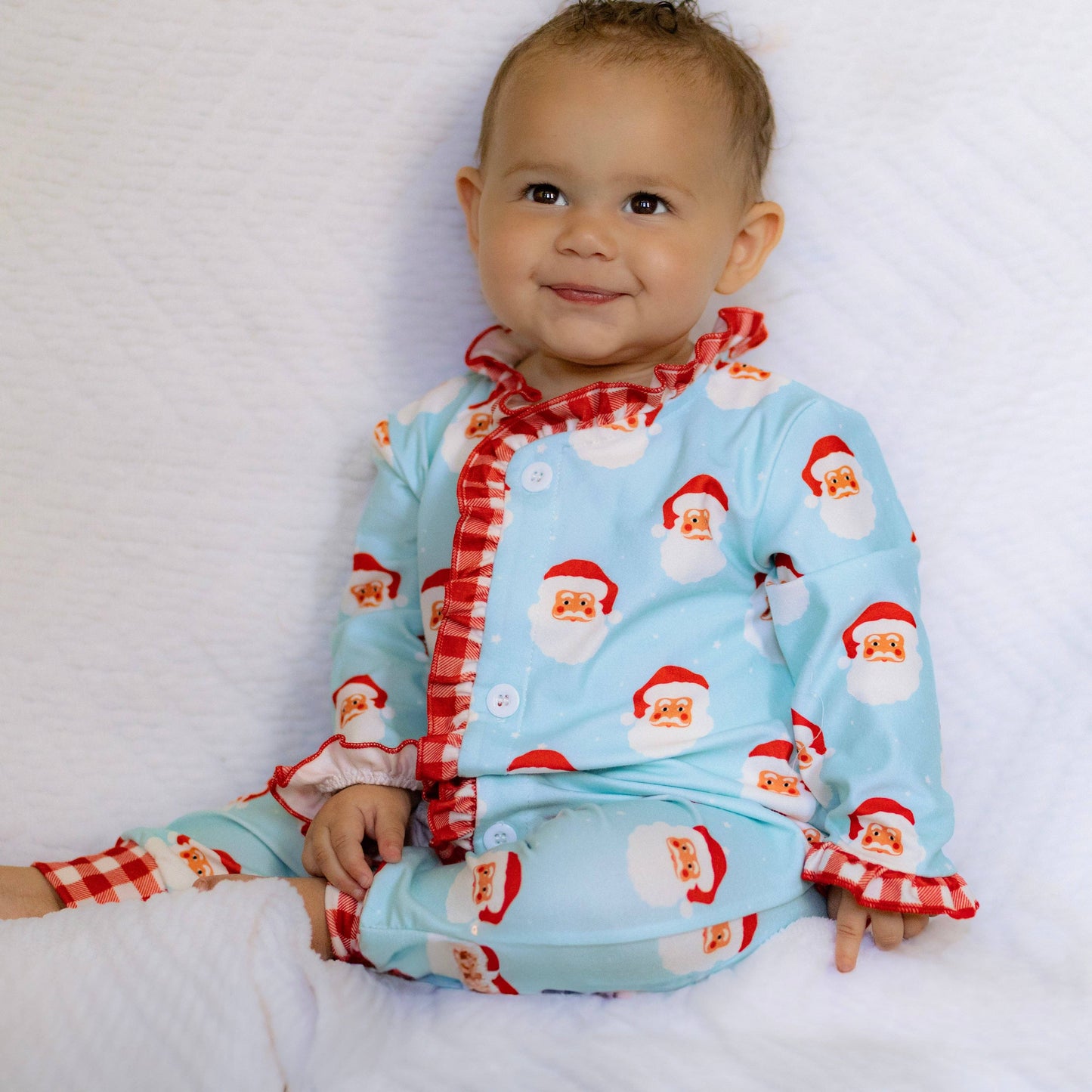 Baby Ruffle Buttflap Pajamas - Vintage Santa Holiday Lounge: