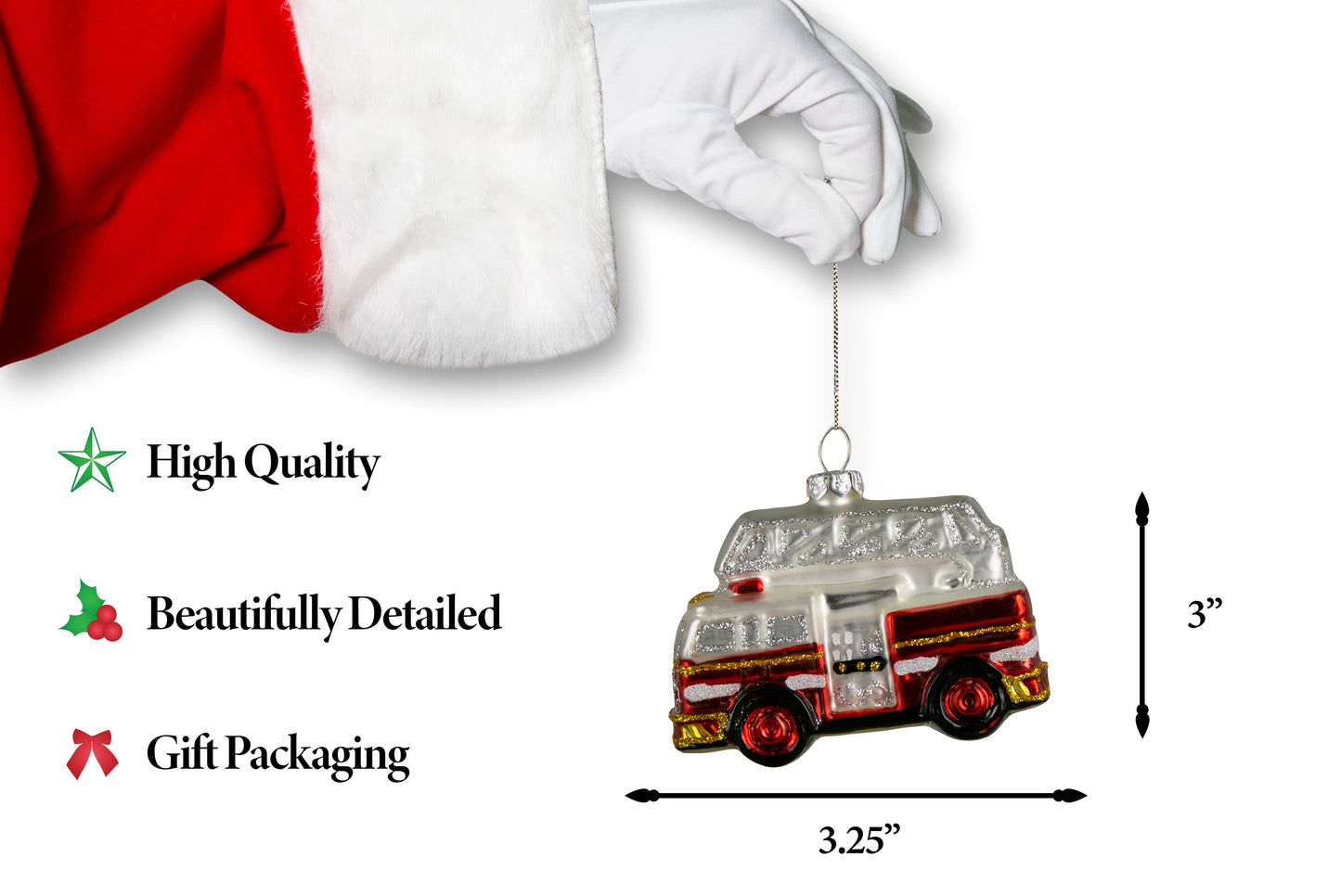North Star Christmas | Fire Truck Glass Ornament