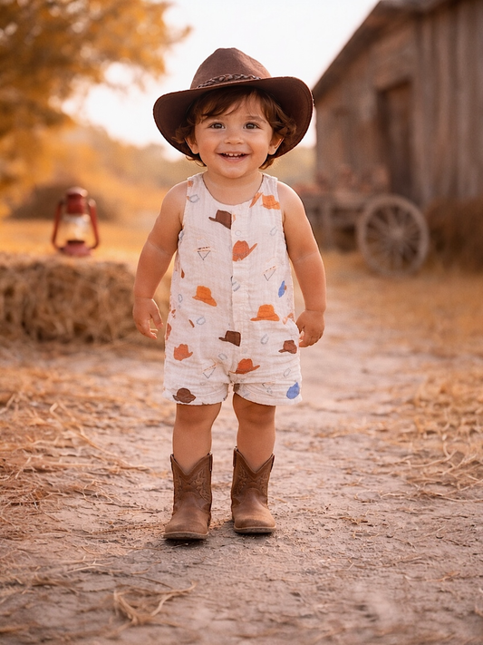 Western / Muslin Shortie Romper: 6-12M