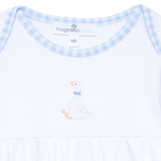 Silly Goose Gathered Gown - Light Blue: Newborn