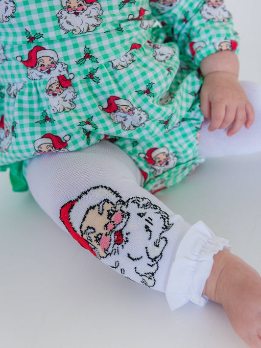 Girls Santa Joy Patterned Footless Ruffle Tights: White