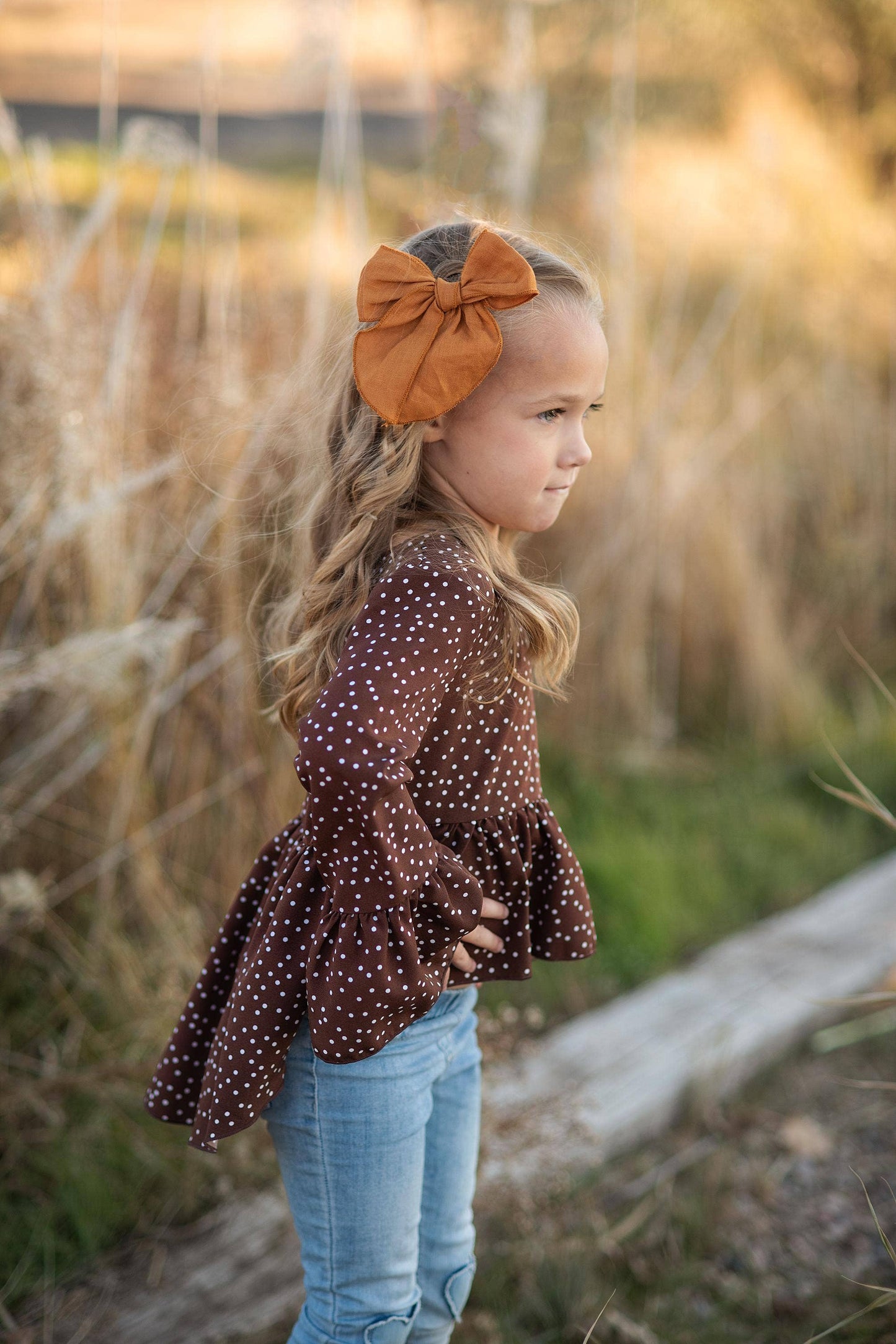 Kids Brown Polka Dot Hi Lo Ruffle Shirt Blouse