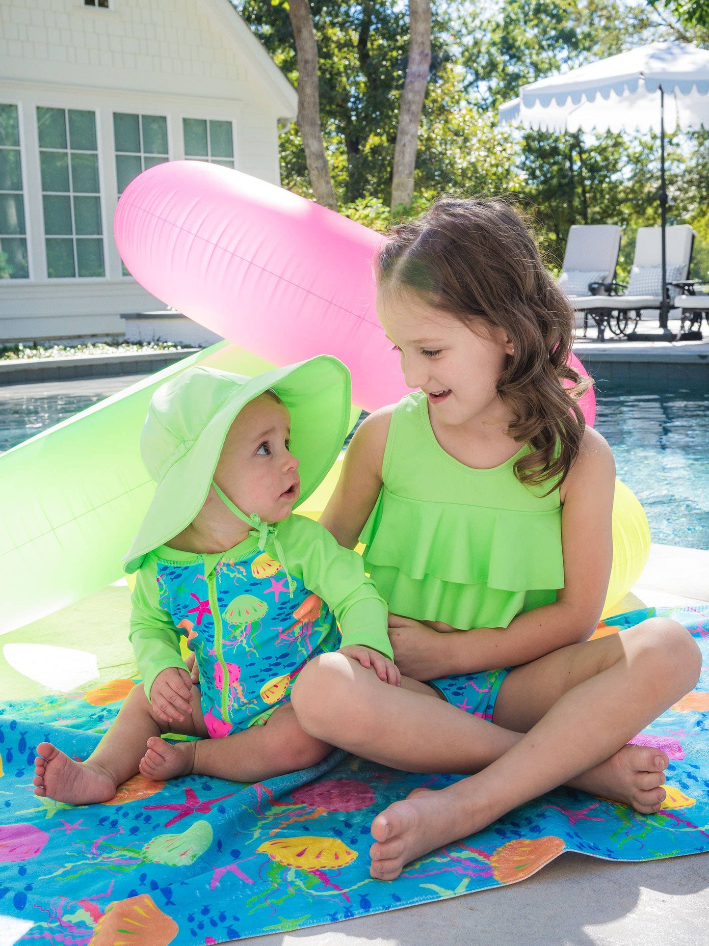Baby Boys Neon Jelly Time Long Sleeve One Piece Rash Guard Swimsuit: Blue