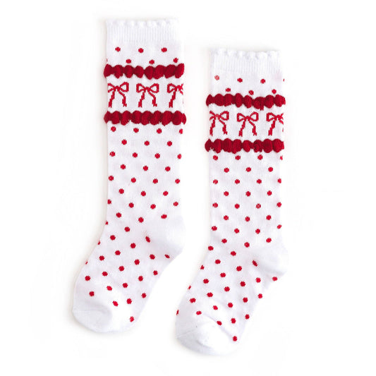 Red Bow Scalloped Knee Socks: 1.5-3 YEARS