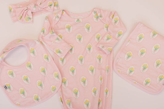 Knotted Infant Gown - Fancy Tulips: 0-3 mo