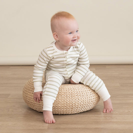 Sage Stripes Organic 2-Way Zip Romper