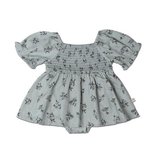 Organic Smocked Dress - Sage Bloom