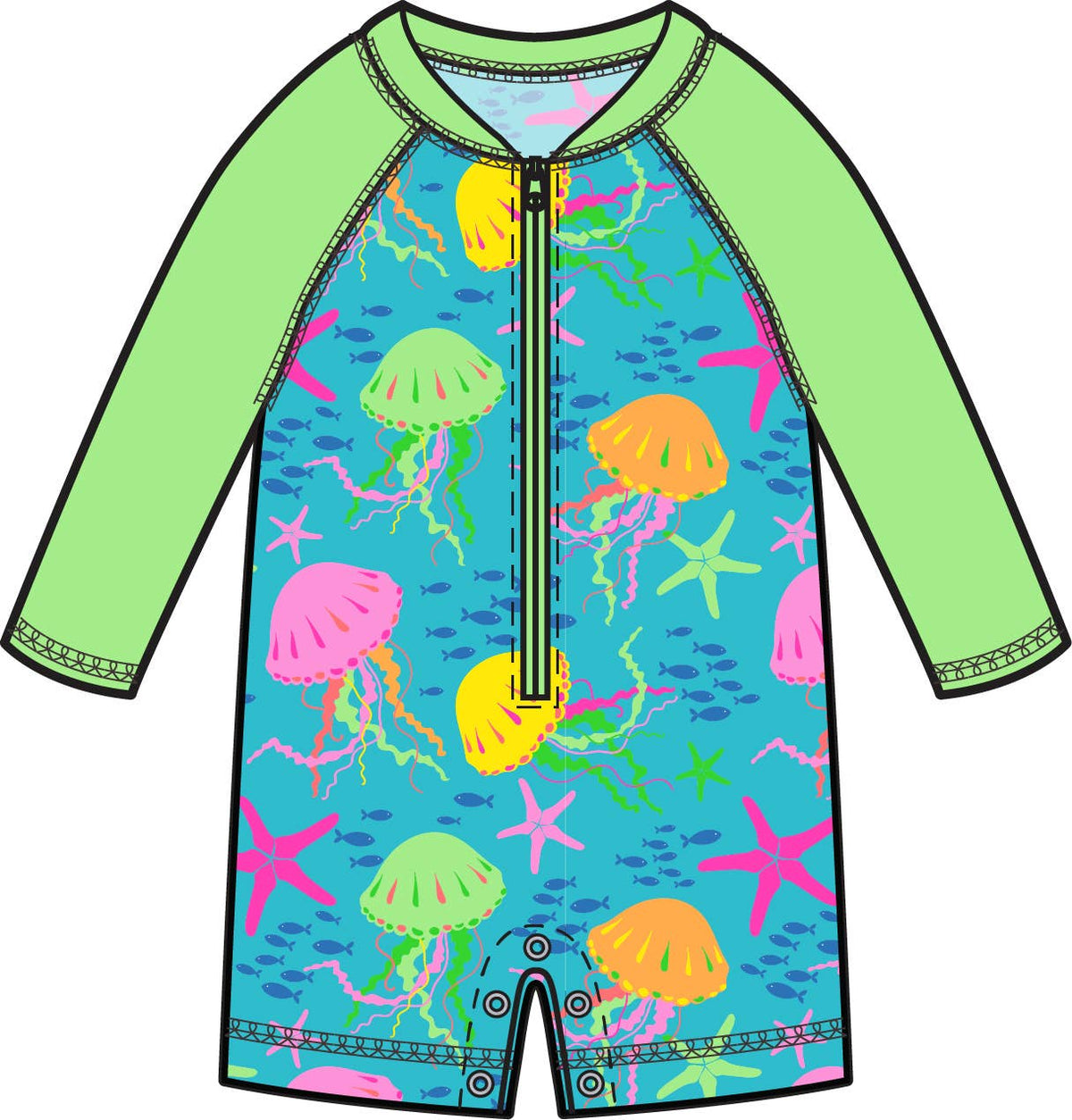 Baby Boys Neon Jelly Time Long Sleeve One Piece Rash Guard Swimsuit: Blue