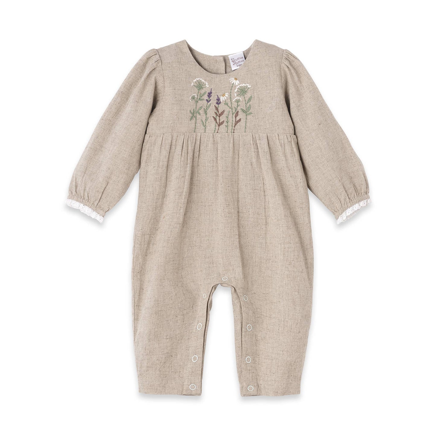 Embroidered Linen Baby Romper – Cotton Blend Vintage Style